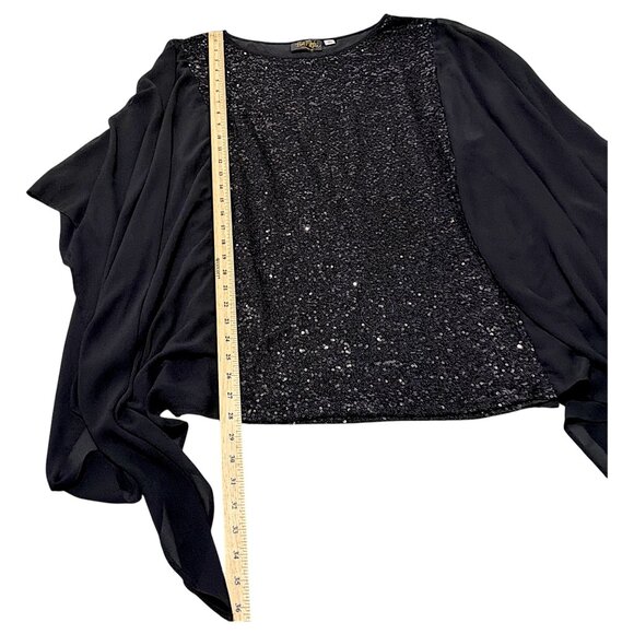 Bob Mackie Top Womens 3X Fits 22W/24W Black Sequin Chiffon Cocktail Lagenlook - Picture 13 of 16
